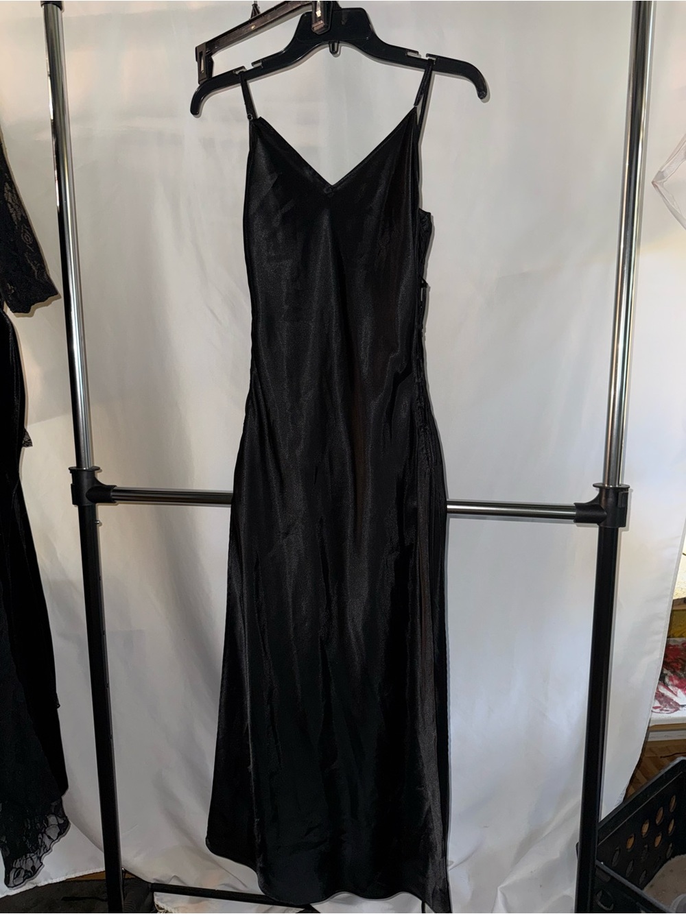 Victoria's Secret Women's Black Side Lace-Up Satin Slip Maxi Dress XS